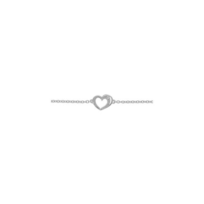 Bracelet argent platiné coeur oxydes blancs sertis 15+3cm
