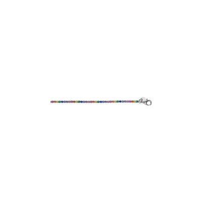 Bracelet argent rhodié rivière oxydes multi couleur sertis diam 2mm 16+3cm