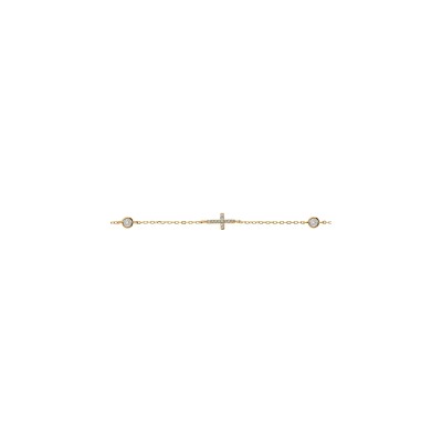 Bracelet argent doré 2 oxydes blancs sertis clos avec croix oxydes blancs sertis 16+3cm