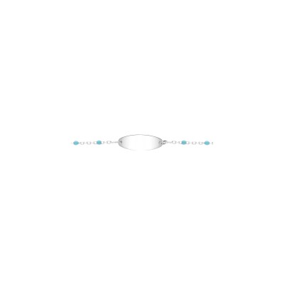 identité bebe résine bleu turquoise plaque ovale argent rhodié 13+2cm
