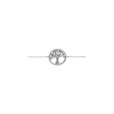 Bracelet argent rhodié arbre de vie contour perlé avec oxydes multi couleurs 16+2cm