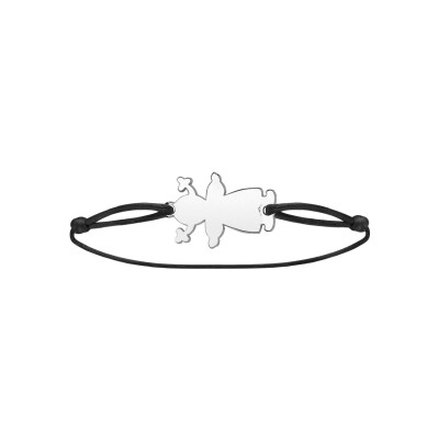Bracelet cordon noir coulissant fille argent rhodié