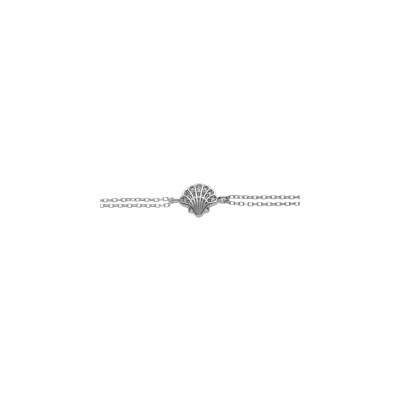 Bracelet argent rhodié double chaine coquille st jacques de compostelles oxydes blancs sertis 14+4cm