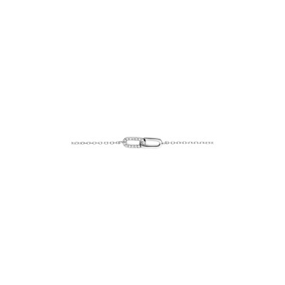 Bracelet argent rhodié 2 rectangles entrelacés 1 lisse 1 avec oxydes blancs sertis 16+2cm