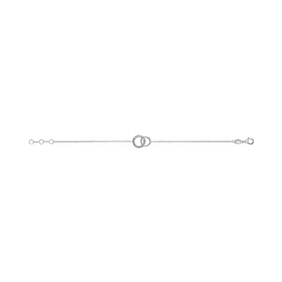 Bracelet argent rhodié 2 cercles entremêles pierres blanches synthétique 16+1+1cm