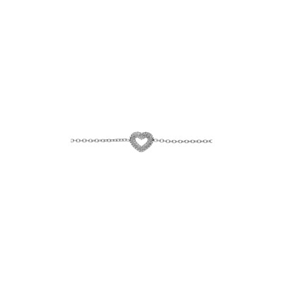 Bracelet argent rhodié claire coeur evidé perlé 16+3cm