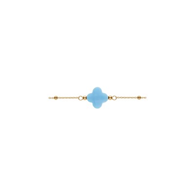 Bracelet argent doré chaine boules trèfle en verre facetté bleu ciel 16+3cm