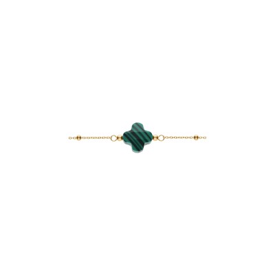 Bracelet argent doré chaine boules trèfle en verre facetté vert 16+3cm