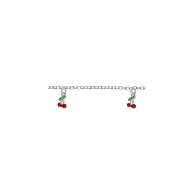 Bracelet argent rhodié 3 pampilles cerise 14+2cm