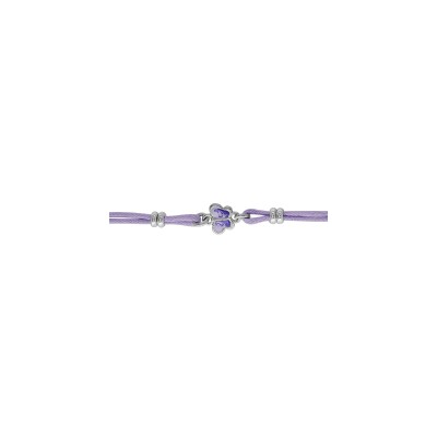 Bracelet argent rhodié cordon double mauve motif papillon mauve 14+2cm