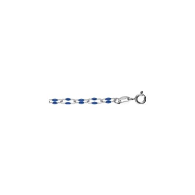 Bracelet argent rhodié olives résine bleu foncé 15+3cm