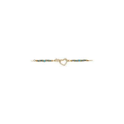 Bracelet argent doré coeur avec oxydes blancs sertis avec verre bleu 16+3cm