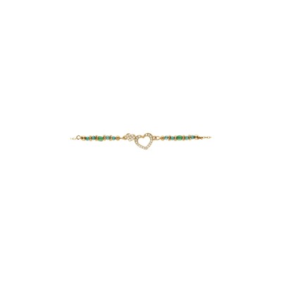 Bracelet argent doré coeur avec oxydes blancs sertis avec verre vert 16+3cm