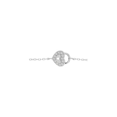 Bracelet argent rhodié coeur oxydes blancs sertis 16+3cm