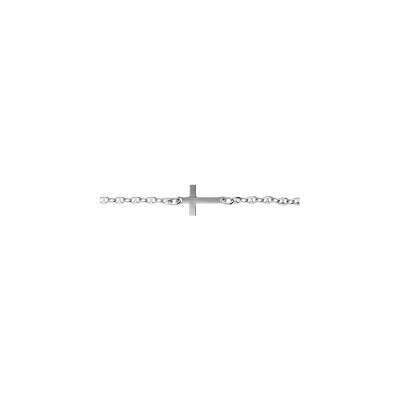Bracelet argent rhodié grain de café croix plate lisse 17cm