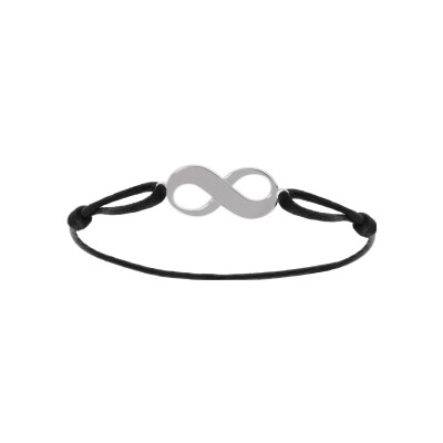 Bracelet argent rhodié cordon coulissant noir motif infini