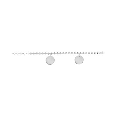 Bracelet argent boules avec 2 medailles rondes 16+3cm