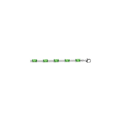 Bracelet argent rhodié oxydes vert et blancs 17+2cm