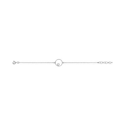 Bracelet argent rhodié avec cercle et perle blanche d'eau douce 16+3cm