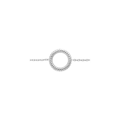 Bracelet argent rhodié 2 rangs corde blanche menotte 16+4cm