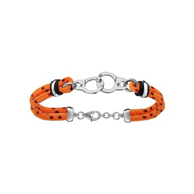 Bracelet argent rhodié 2 rangs corde orange menottes 18+4cm