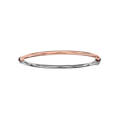 Bracelet argent rhodié et dorure rose jonc ovale articule 60x50mm