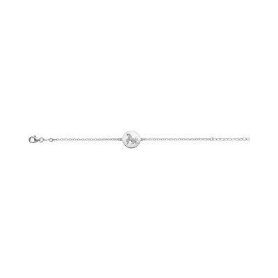 Bracelet argent rhodié rondelle licorne 16+3cm