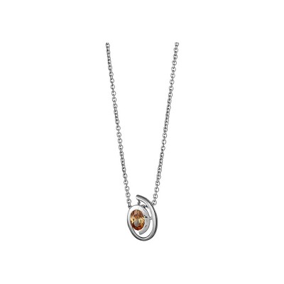 Collier + pendentif ovale pierre couleur ambre argent rhodié 42cm
