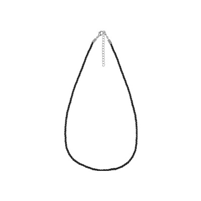 Collier argent rhodié cordon coton 2mm noir 42+5cm