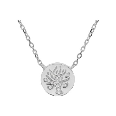 Collier argent rhodié rond 12mm arbre de vie avec oxydes blancs sertis 42+3cm