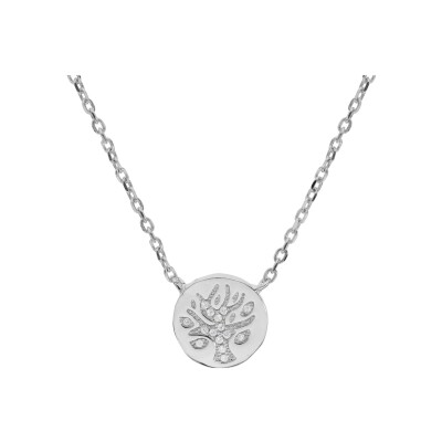 Collier argent rhodié rond 12mm arbre de vie avec oxydes blancs sertis 42+3cm