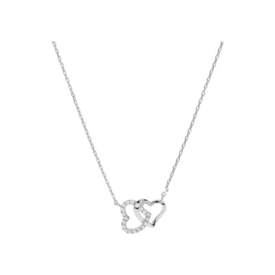 Collier argent rhodié double coeur entrelacé oxydes blancs sertis 42+3cm