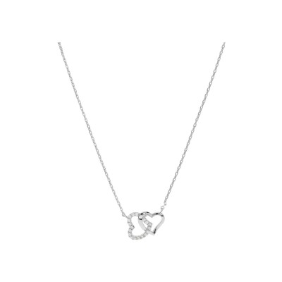 Collier argent rhodié double coeur entrelacé oxydes blancs sertis 42+3cm