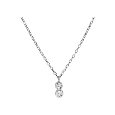 Collier argent rhodié 2 oxydes blancs sertis clos 40+2+2cm