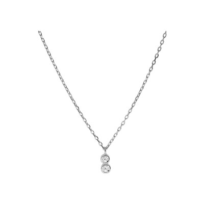 Collier argent rhodié 2 oxydes blancs sertis clos 40+2+2cm