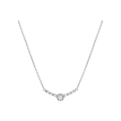 Collier argent rhodié opale véritable et oxydes blancs sertis 42+3cm
