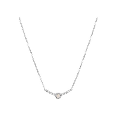 Collier argent rhodié opale véritable et oxydes blancs sertis 42+3cm