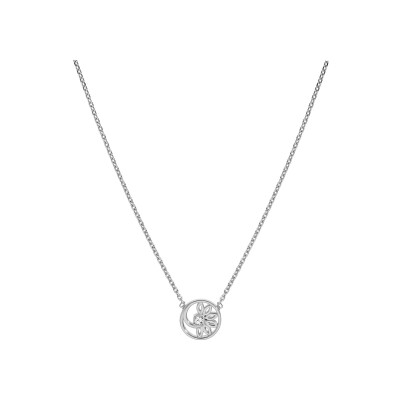 Collier argent rhodié fleur oxydes blancs sertis 38+4cm