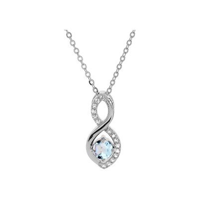 Collier argent rhodié pendentif infini topaze bleu véritable et oxydes blancs sertis 40+5cm