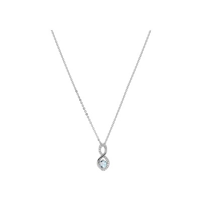 Collier argent rhodié pendentif infini topaze bleu véritable et oxydes blancs sertis 40+5cm