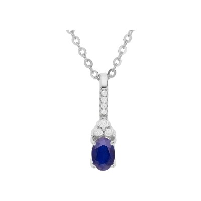 Collier argent rhodié pendentif oxydes bleu et blancs sertis 40+5cm