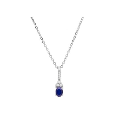 Collier argent rhodié pendentif oxydes bleu et blancs sertis 40+5cm
