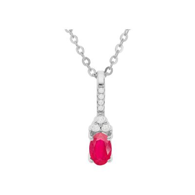 Collier argent rhodié pendentif oxydes rouge et blancs sertis 40+5cm