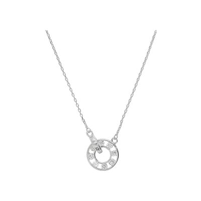 Collier argent rhodié cercle oxydes blancs 40+5cm
