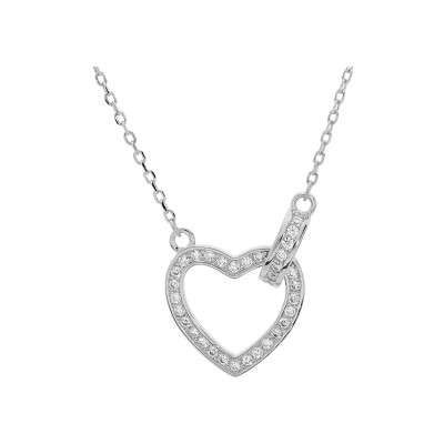 Collier argent rhodié coeur oxydes blancs sertis 40+5cm