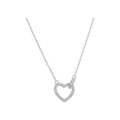 Collier argent rhodié coeur oxydes blancs sertis 40+5cm