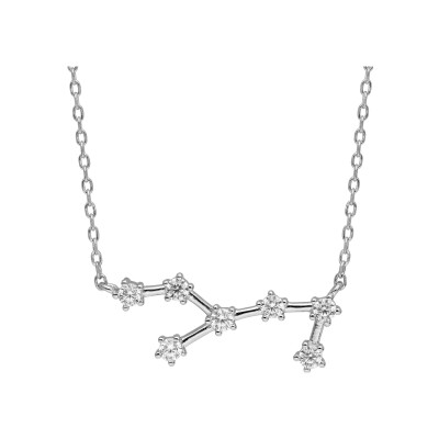 Collier argent rhodié zodiaque constellation vierge oxydes blancs sertis 42,5+2,5cm