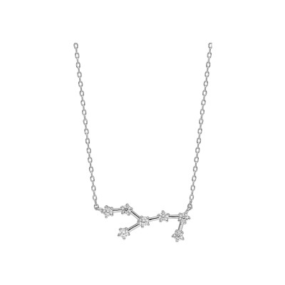 Collier argent rhodié zodiaque constellation vierge oxydes blancs sertis 42,5+2,5cm