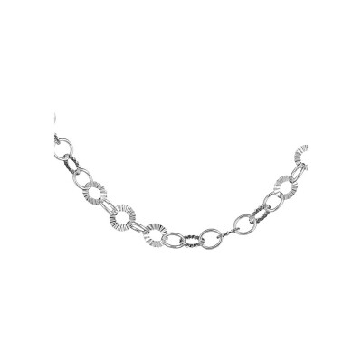 Collier argent rondelles froissées + anneaux