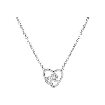 Collier argent rhodié coeurs oxydes blancs sertis 38+4cm